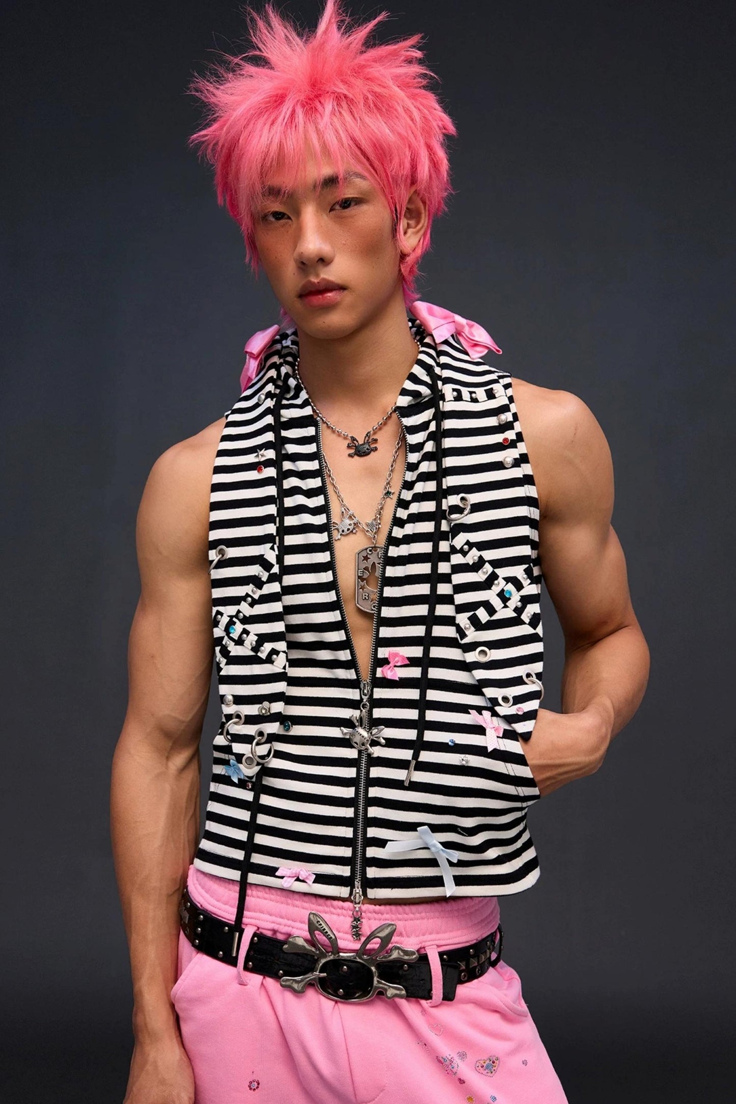 Rhinestone Bowknot Striped Vest