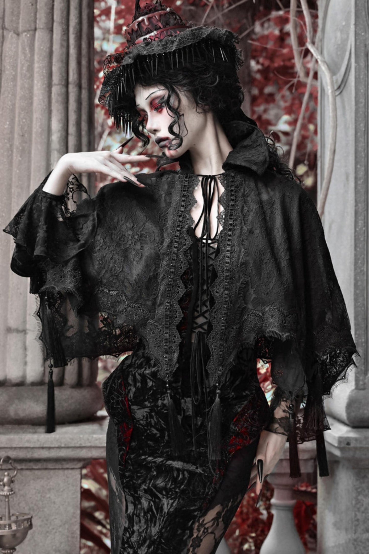 Crimson Blood Gothic Lace Cape Set-Up