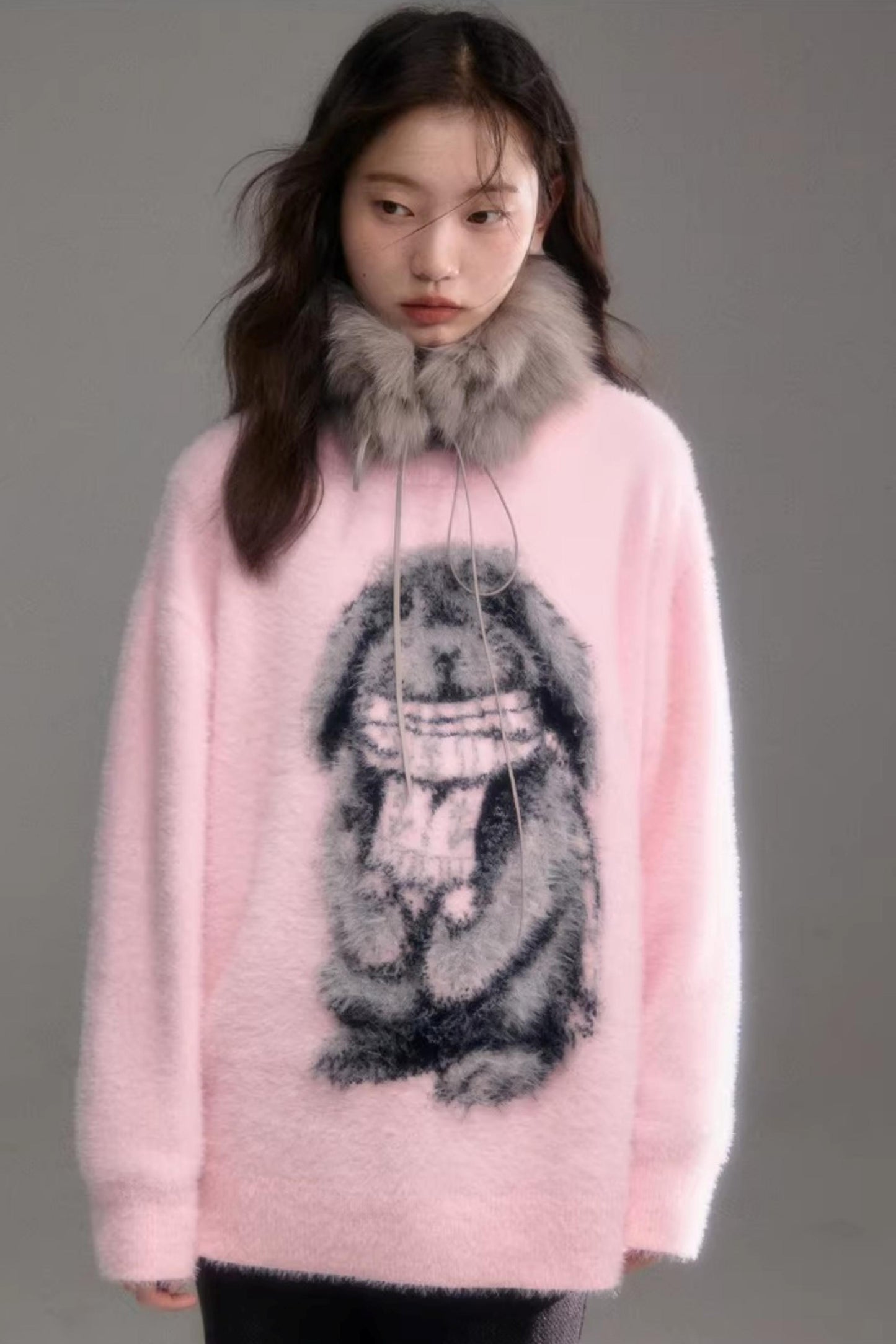 Color-Blocked Rabbit Jacquard Sweater