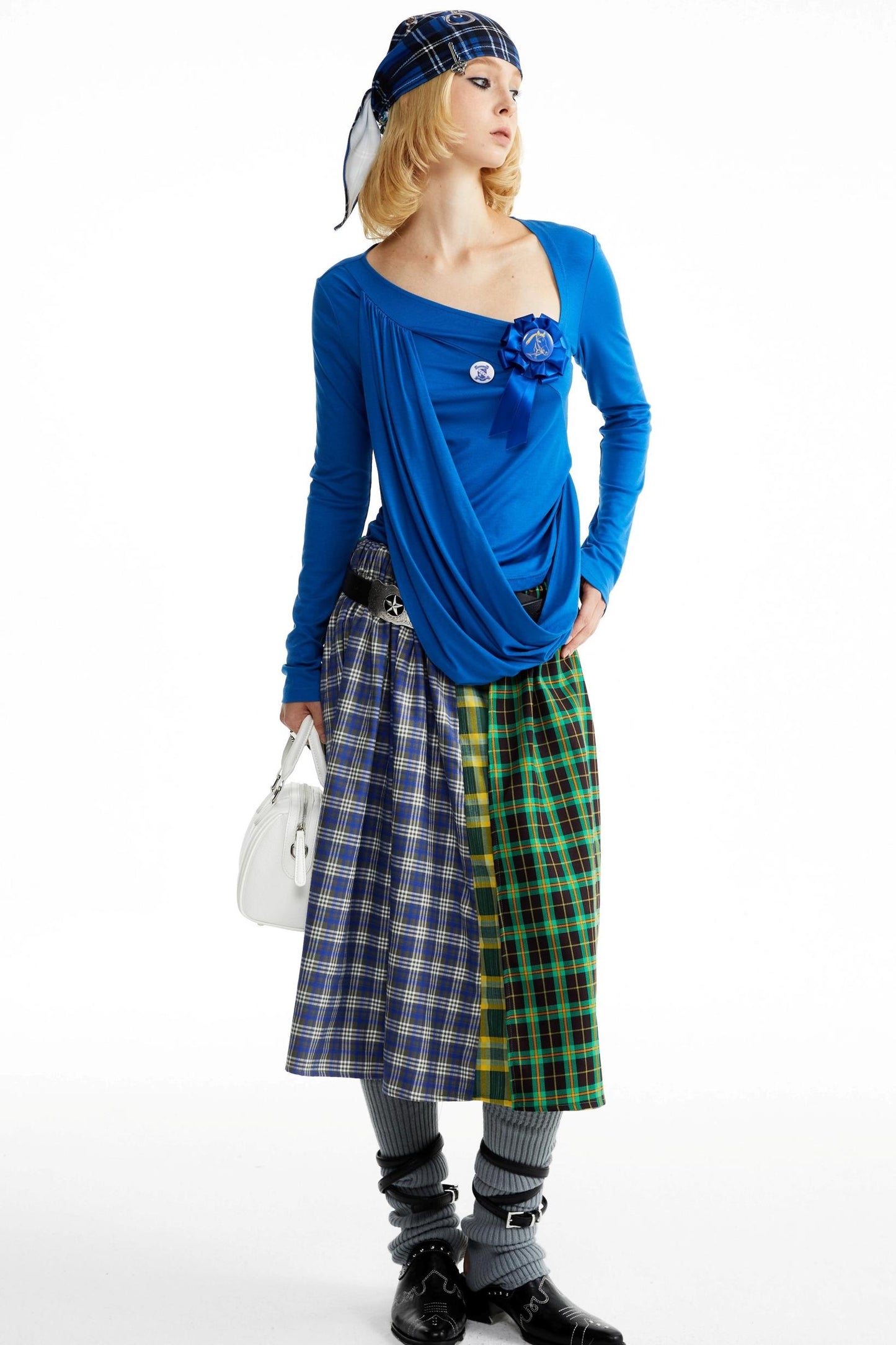 Blue-Green Plaid Pleated Skirt