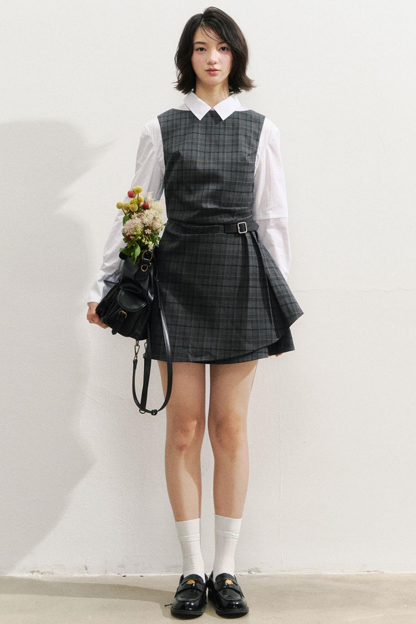 SunsetPark Plaid Leather Buckle Dress
