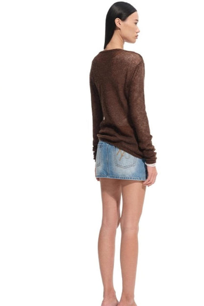 Alpaca Knit Layered V-Neck Long Sleeve Top