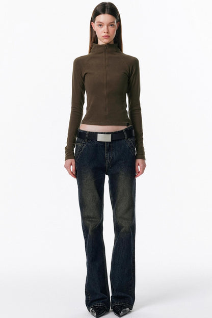 Retro Washed Micro-Flared Jeans