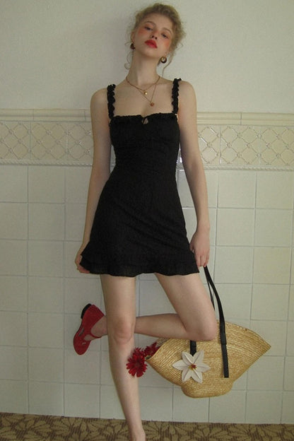 Ruffled Lace A-line Slip Dress