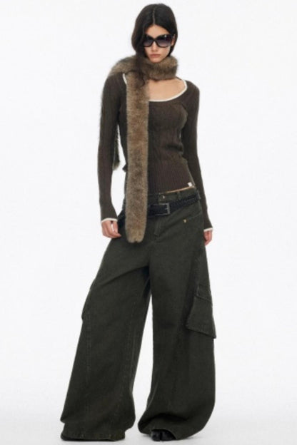 Distressed Wide-Leg Cargo Pants