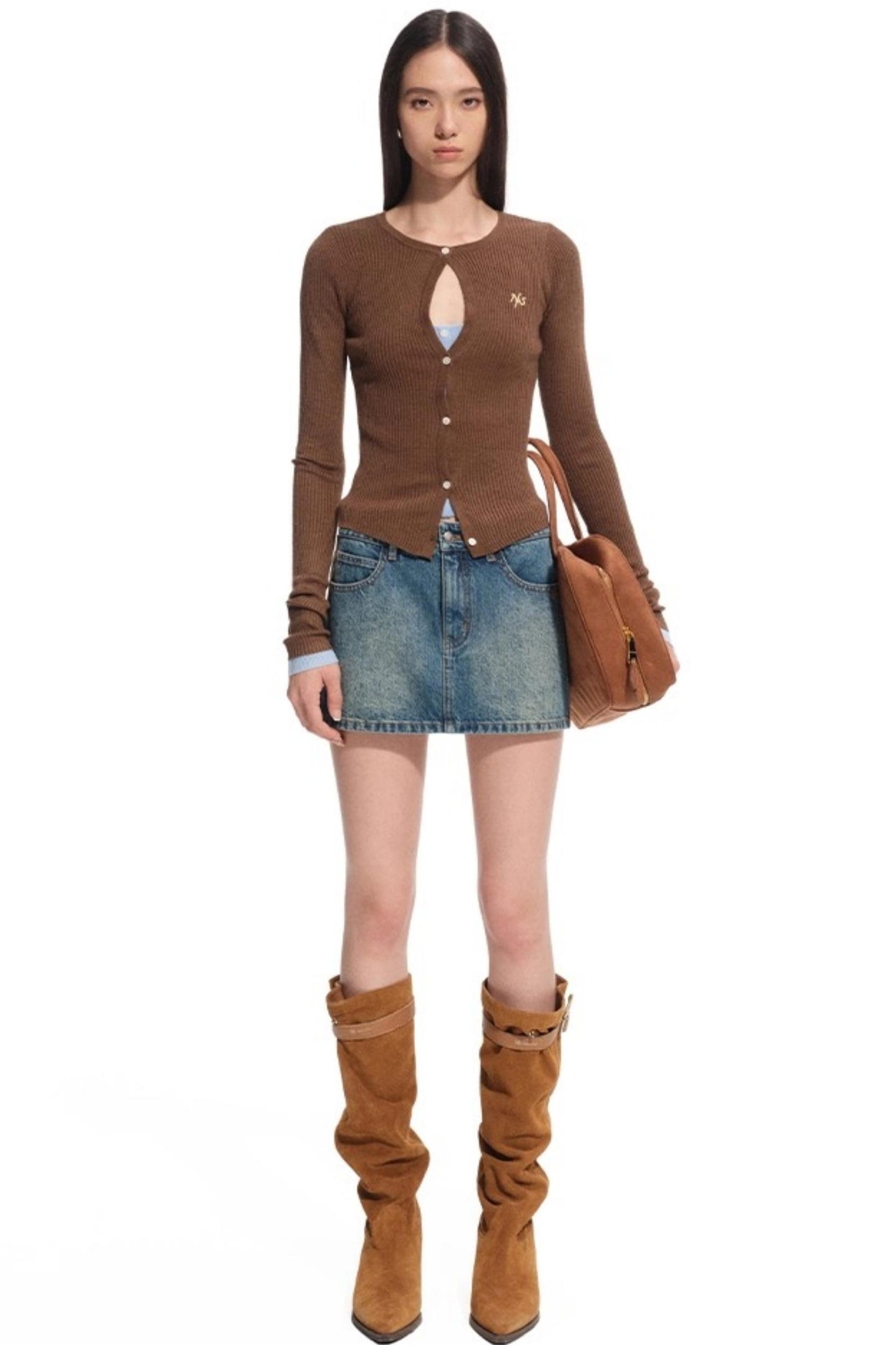 Modern Retro Twill Patchwork Hip Skirt