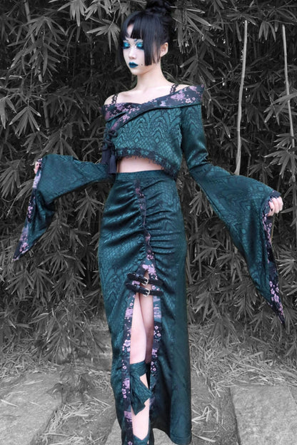 Snake Pattern Jacquard Fishtail Skirt Set-Up