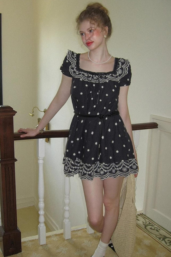 Nursery Blue Embroidered Puff Sleeve Dress