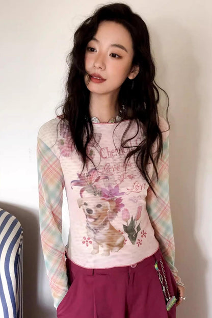 Puppy Pictorial Mesh Top