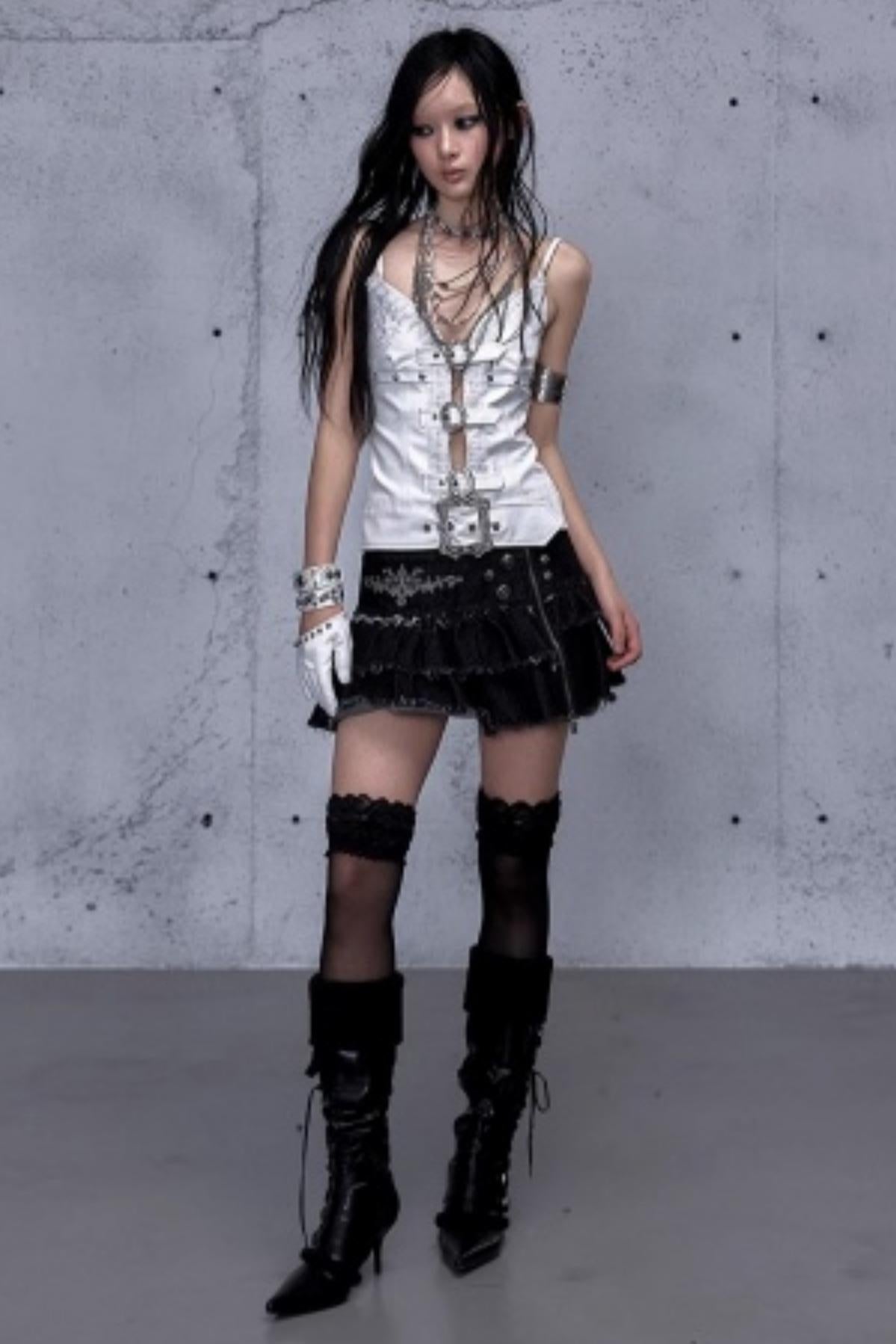 Embroidered Lace Leather Camisole