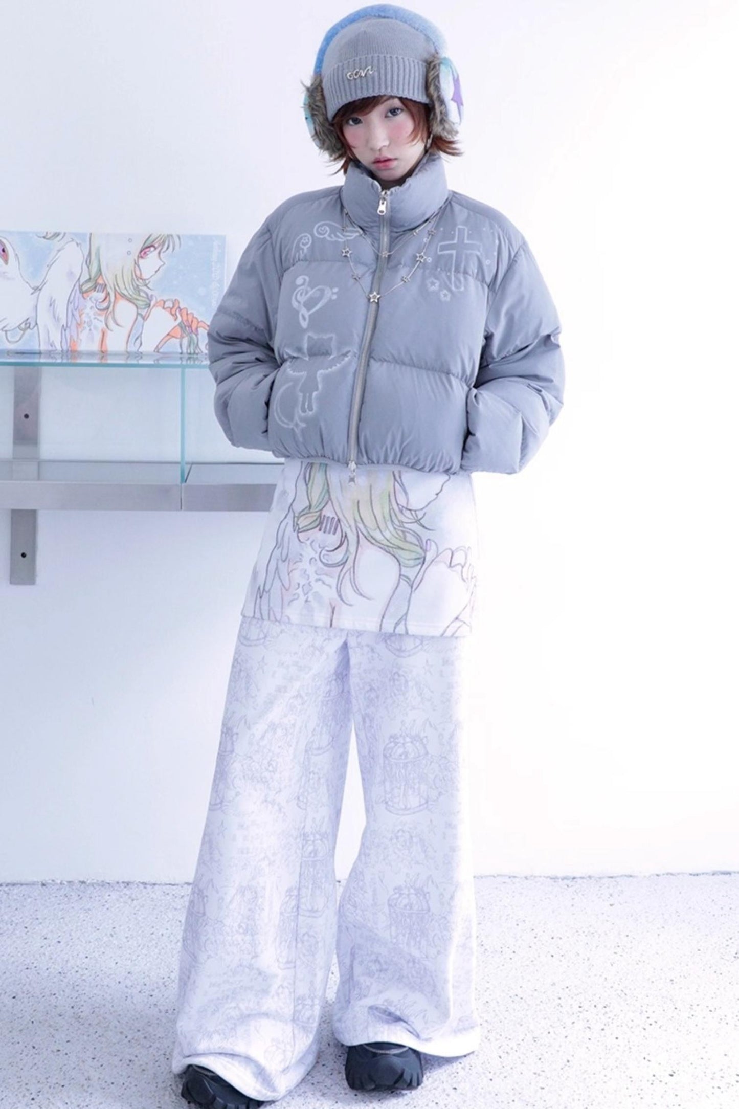 Dreamcore Blue Gray Reversible Padded Jacket