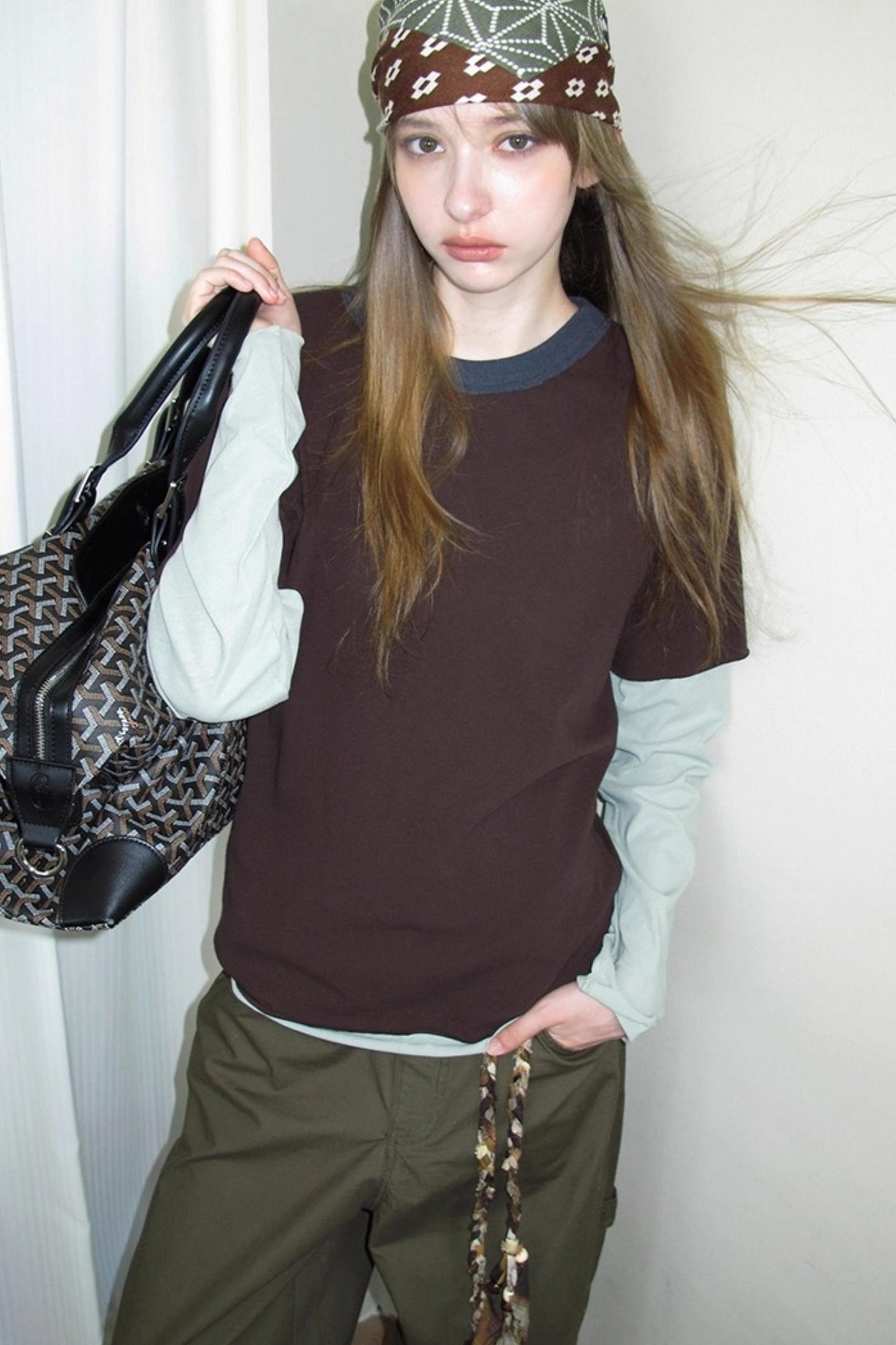 Fake Two-Piece Contrast Long Sleeve T-shirt