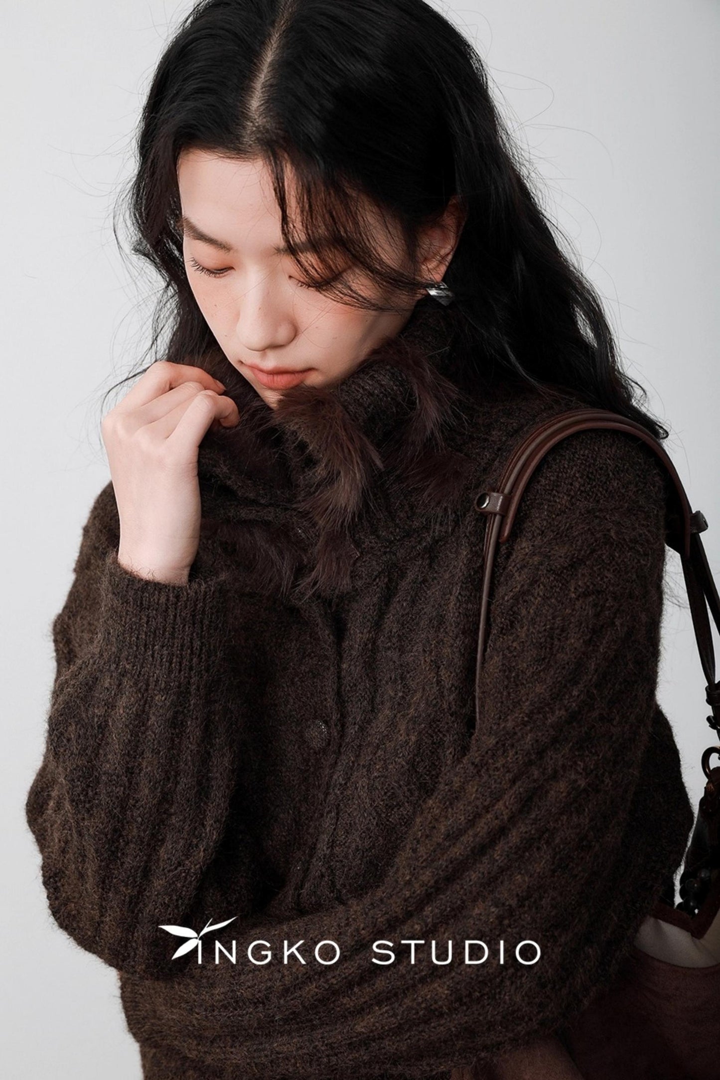 Caramel Brown Fur Collar Cardigan