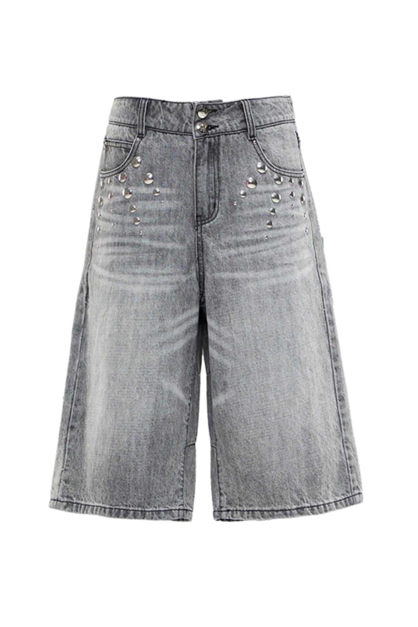 Metal Stud Denim Mid Pants