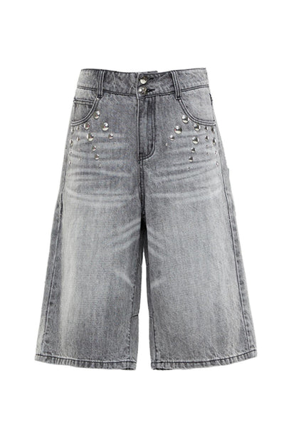 Metal Stud Denim Mid Pants