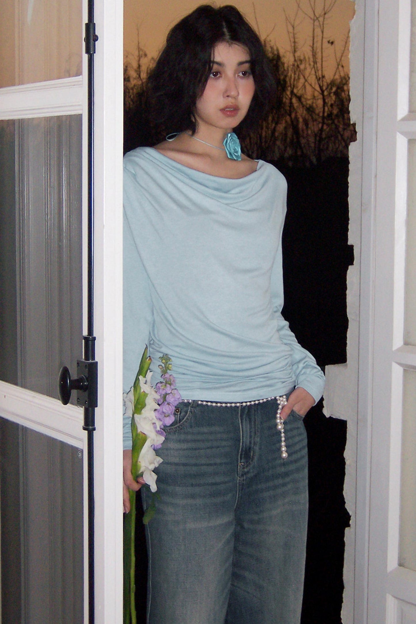 Modal Wool Off-Shoulder Knit Top