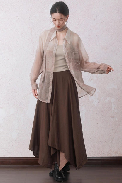 Autumn Apricot Imitation Denim Shirt