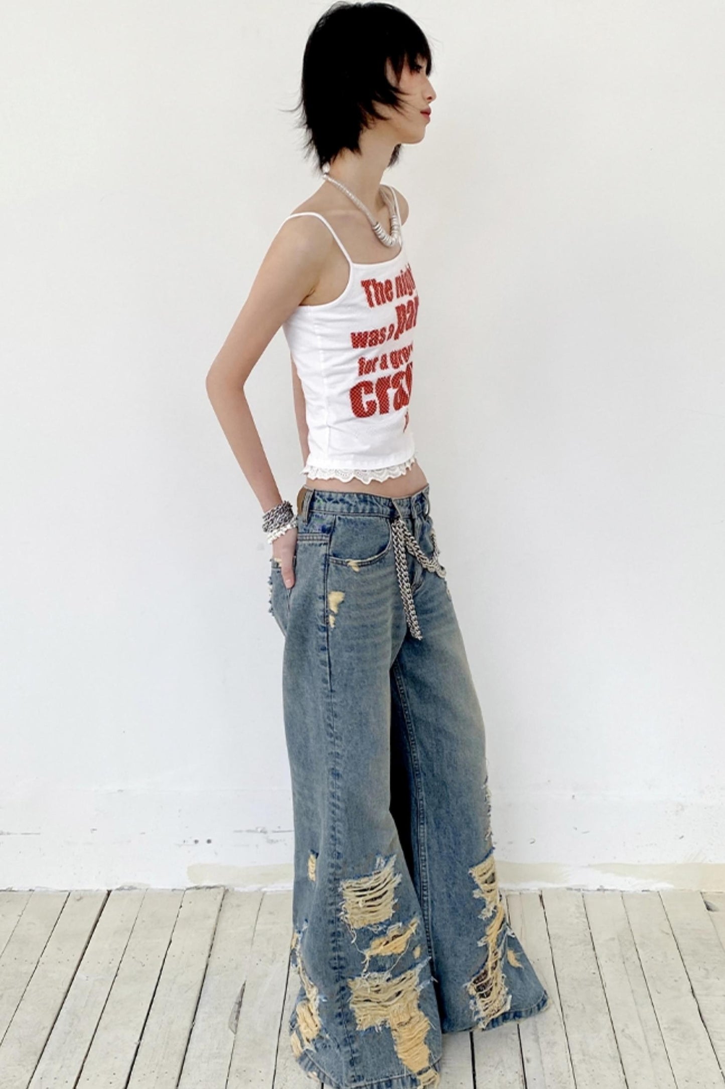 Ripped Wide-Leg Jeans