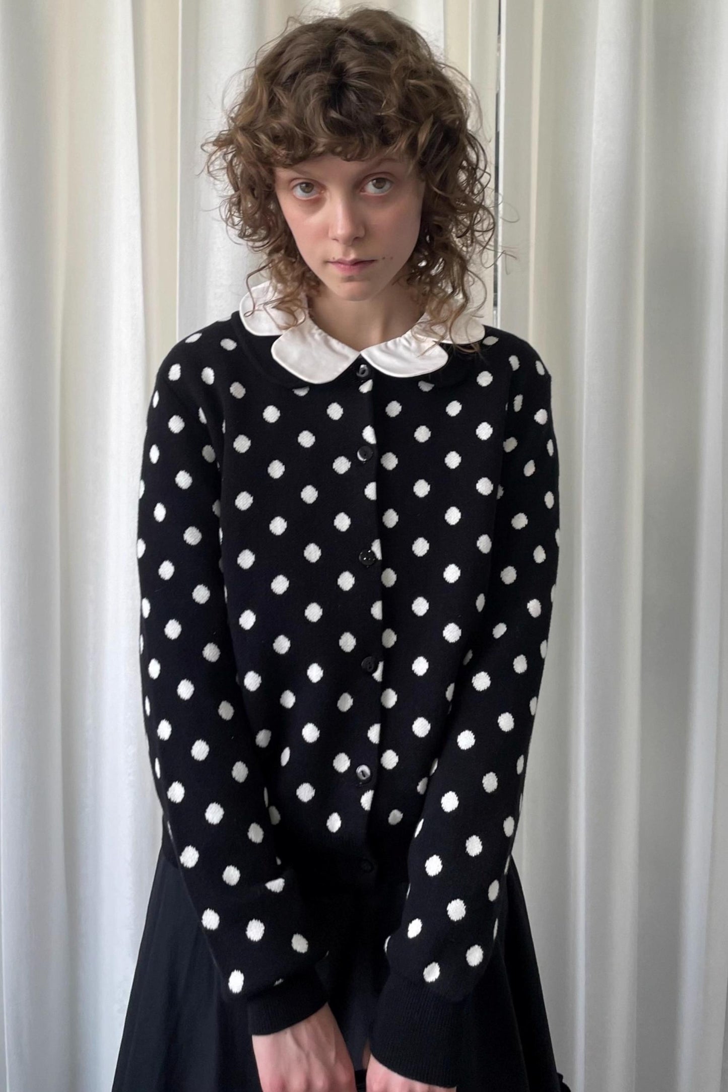 Polka Dot Doll Collar Knitted Cardigan