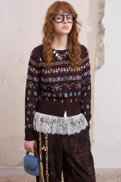 Jacquard Embroidery Slim Cardigan