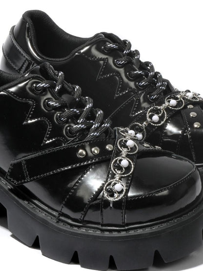 Chain Buckle Belt Lace Up Platform Shoes