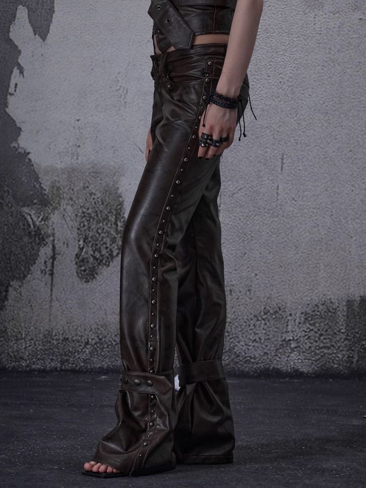 Lean rivets zipper wide-leg pants