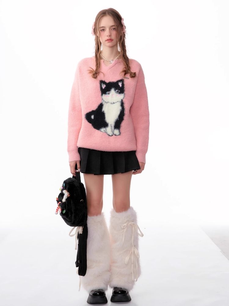 Soft thick thin cute cat sweater