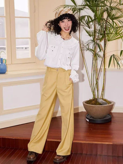 High waisted thin straight long suit pants