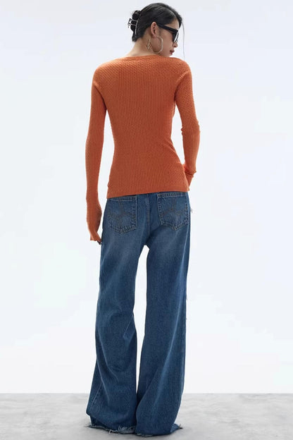 Vintage Sunset Orange Knit Cardigan