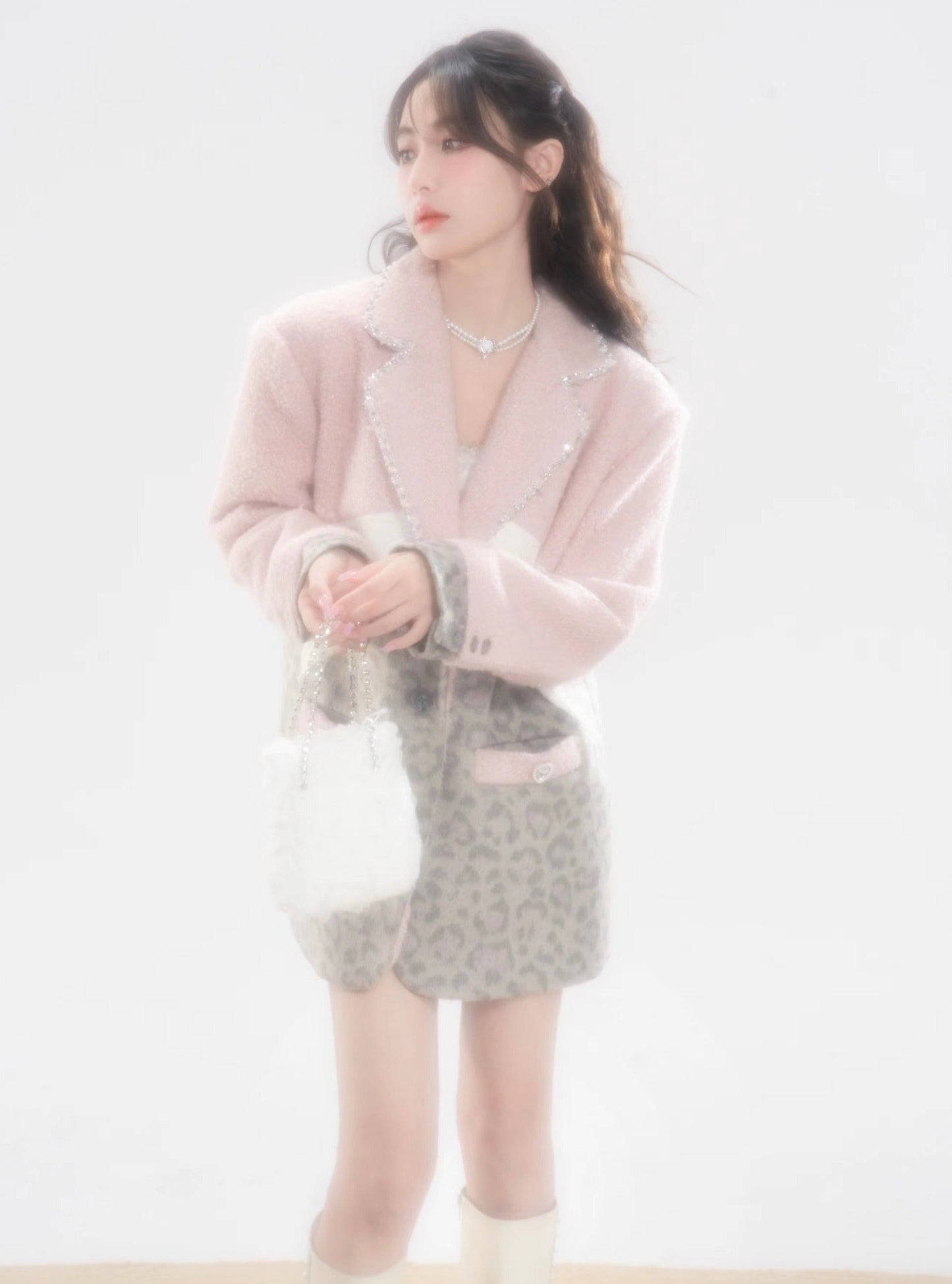 Wool tweed pink blazer Coat