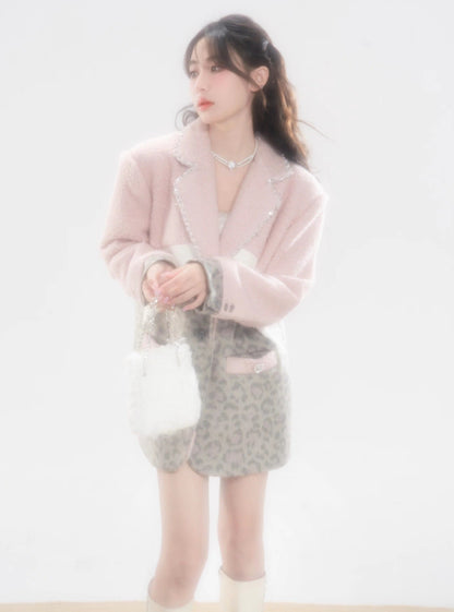 Wool tweed pink blazer Coat