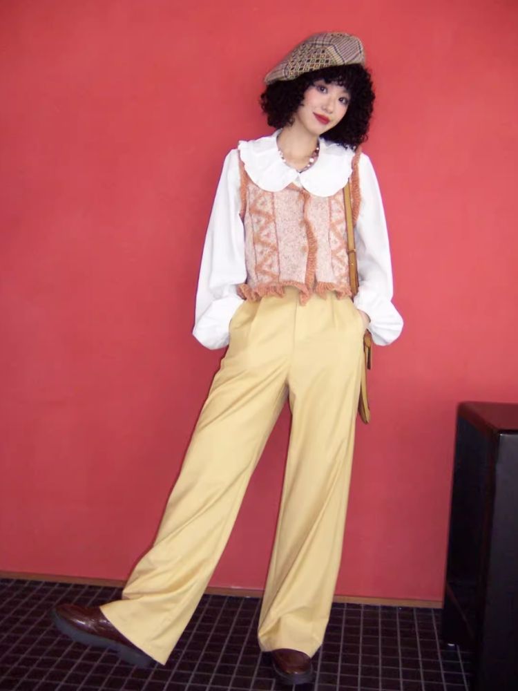 High waisted thin straight long suit pants