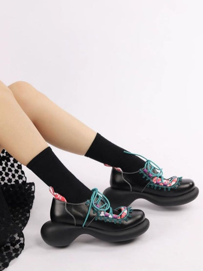 Japanese Pattern Lace Up Platform Shoes