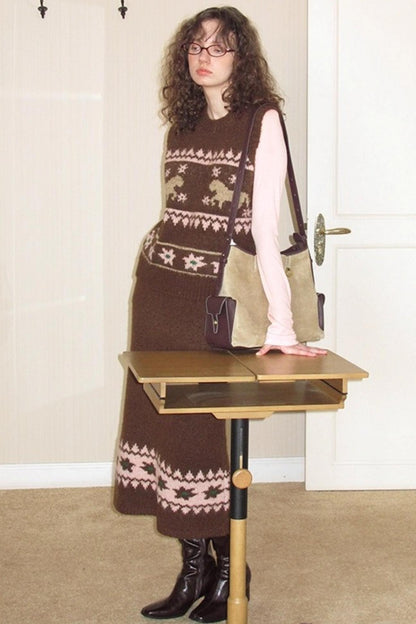 Alpaca Blend Vest Skirt Set