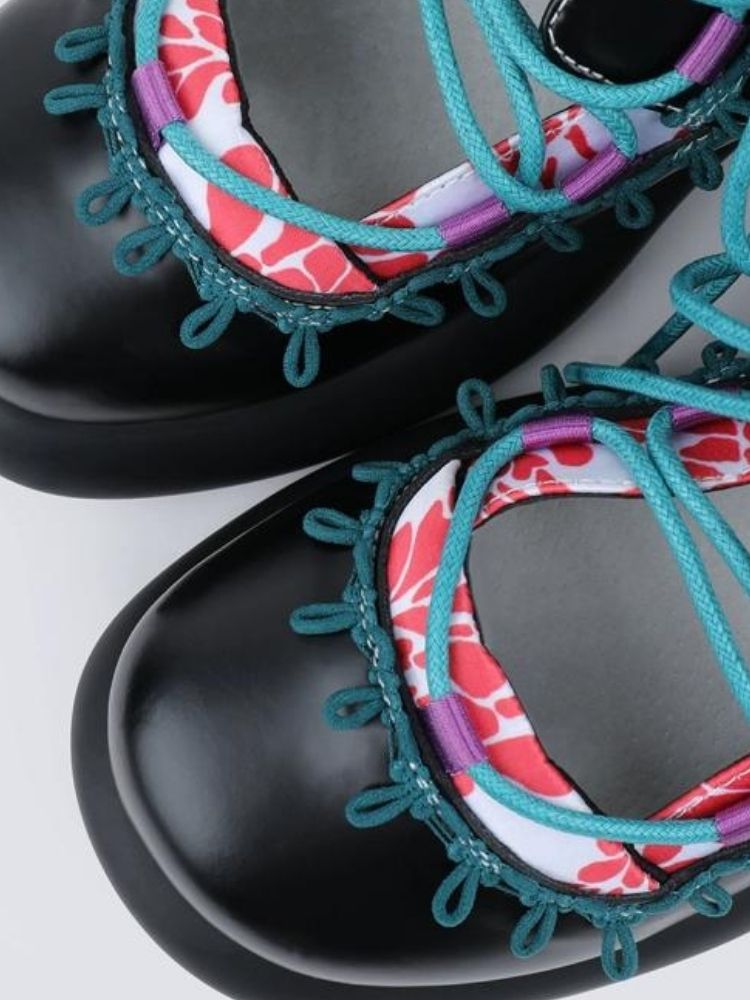 Japanese Pattern Lace Up Platform Shoes