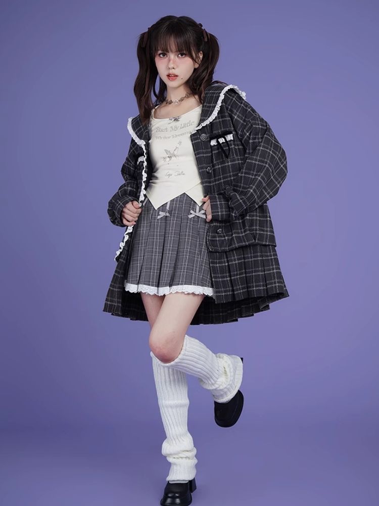 Sailor Collar Fake Two Piece One Piece Jacket