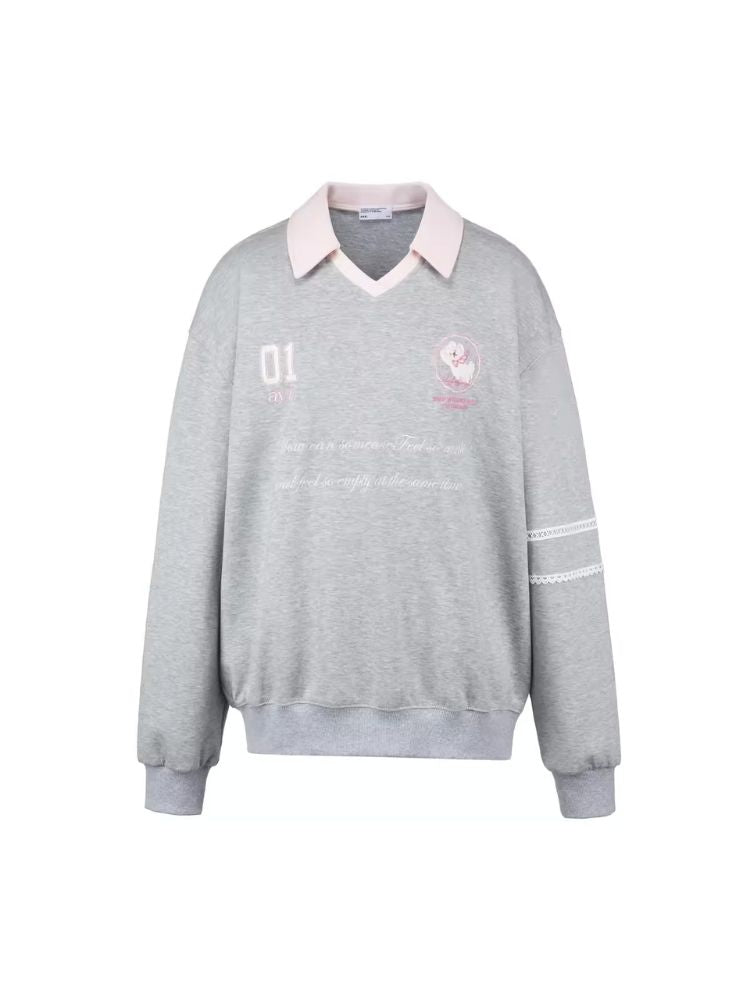 Ballet style embroidered jersey pullover sweater