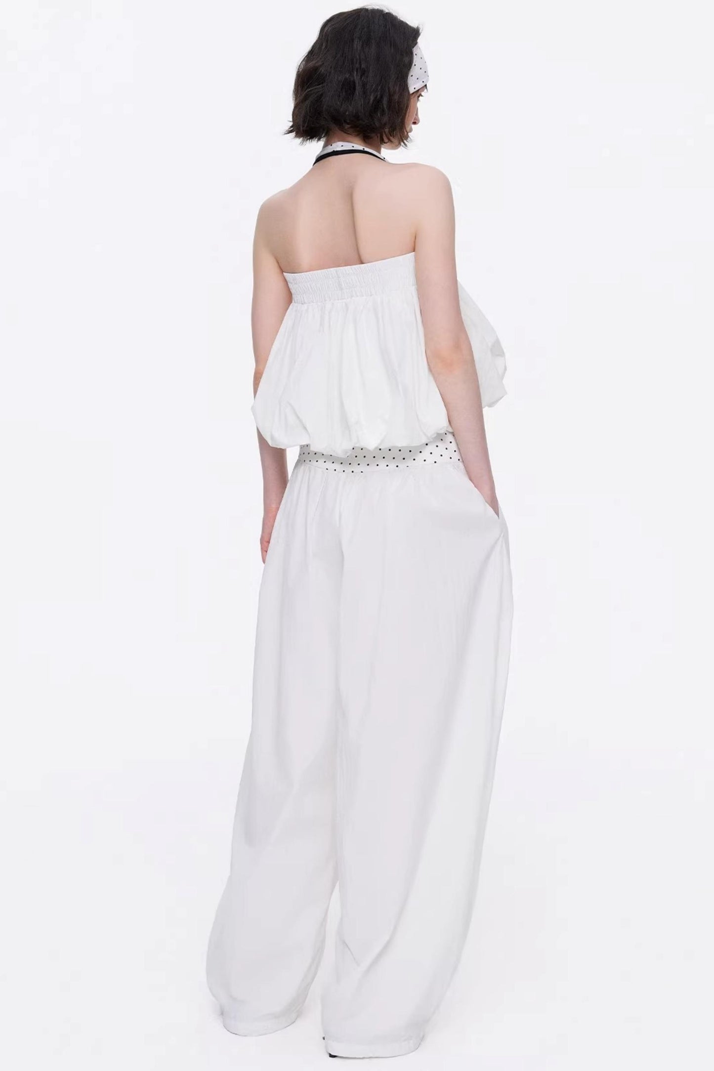 Minimalist Knitted Tube Top & Wide-Leg Pants Set-Up