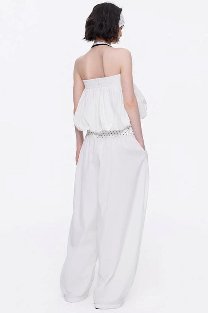 Minimalist Knitted Tube Top & Wide-Leg Pants Set-Up
