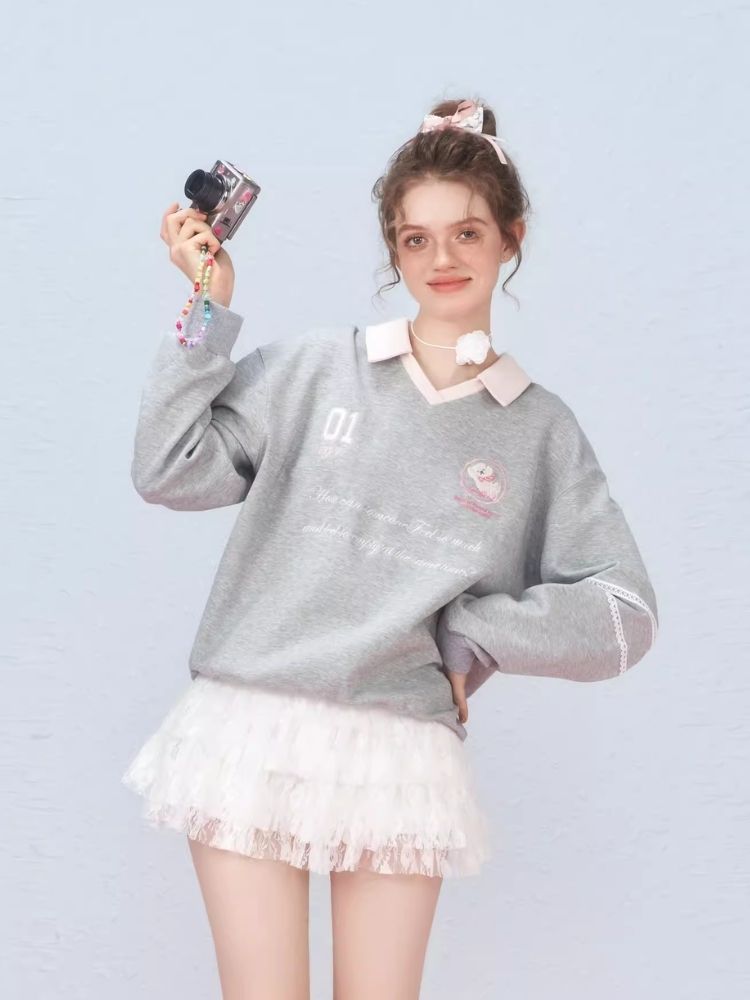 Ballet style embroidered jersey pullover sweater