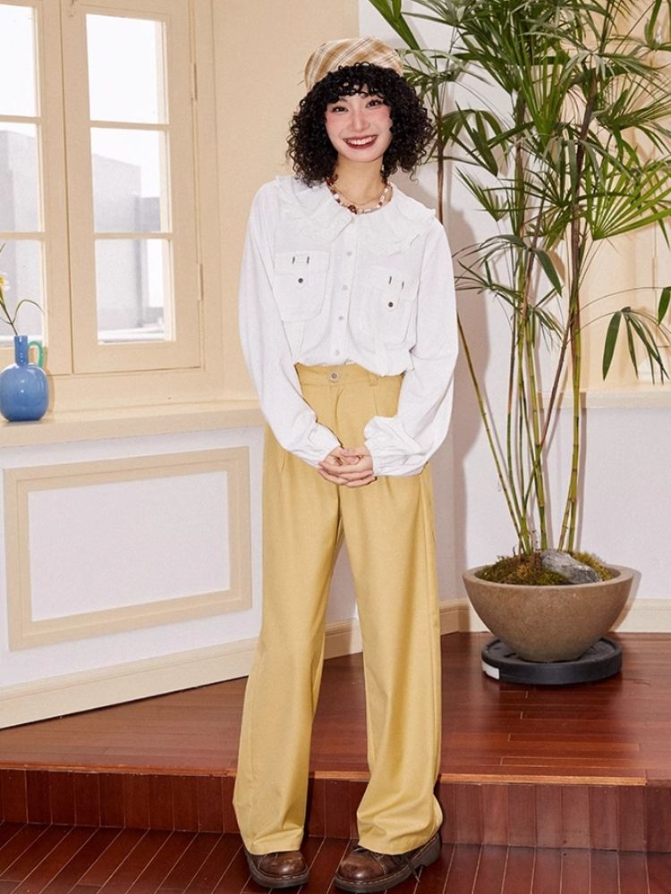 High waisted thin straight long suit pants