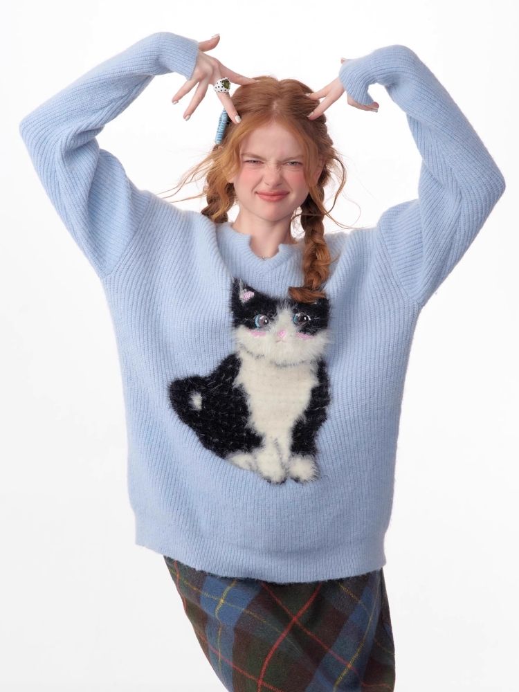 Soft thick thin cute cat sweater