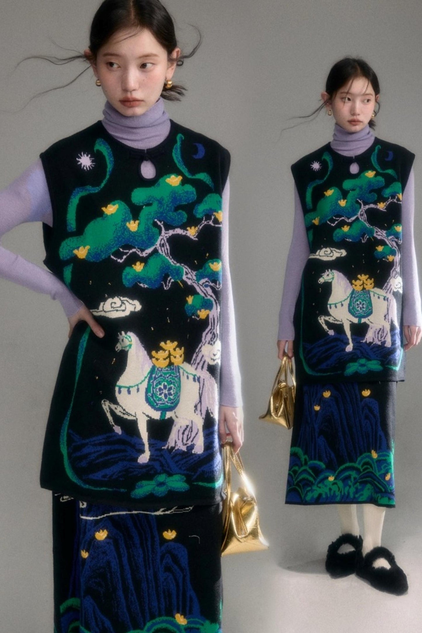 Chinese-Style Knitted Dress Set-Up