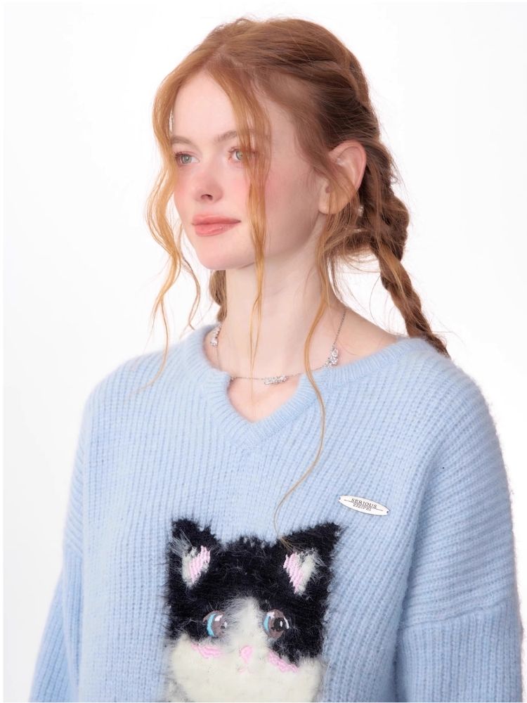 Soft thick thin cute cat sweater