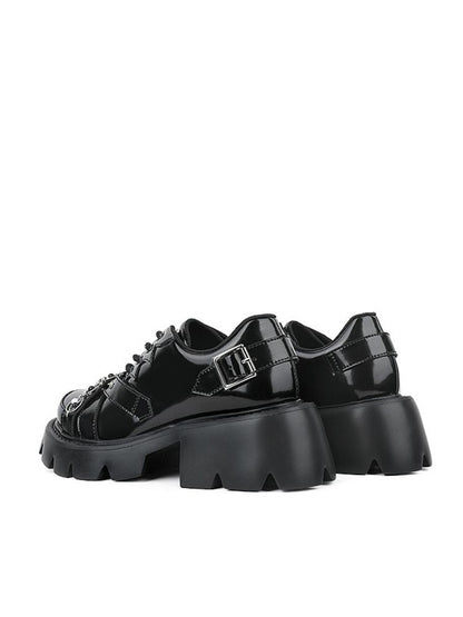 Chain Buckle Belt Lace Up Platform Shoes