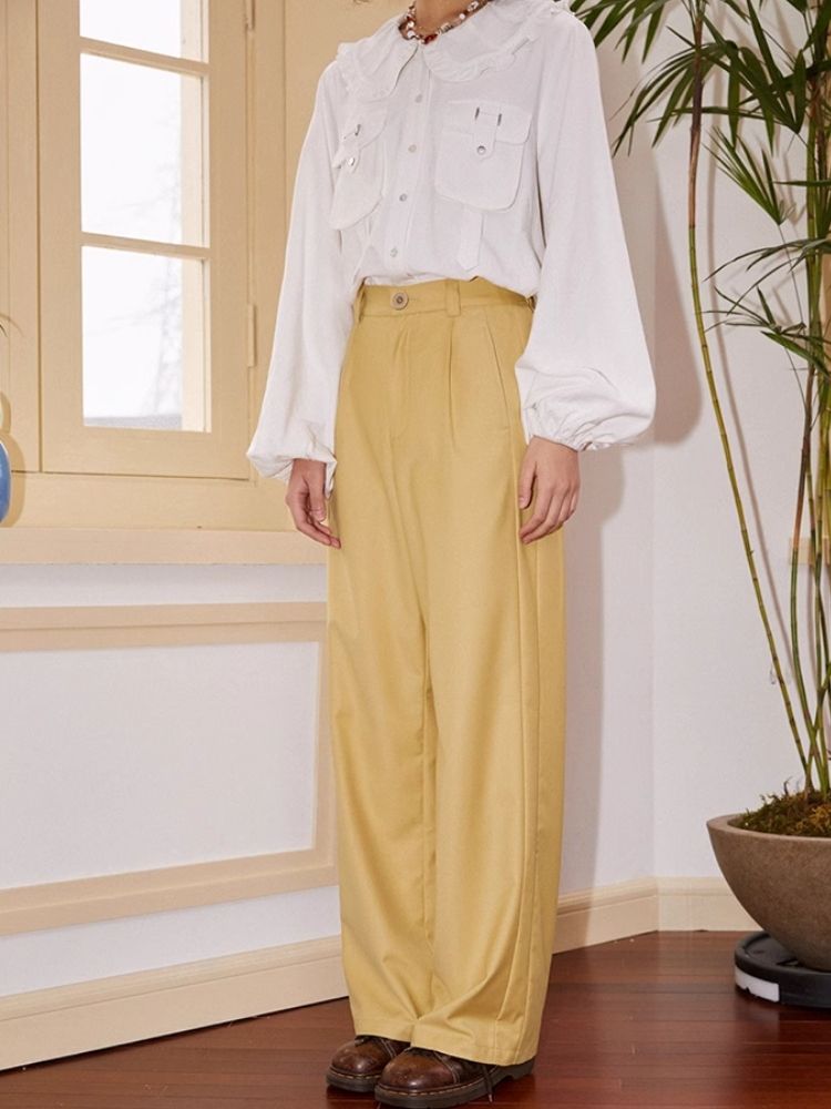 High waisted thin straight long suit pants