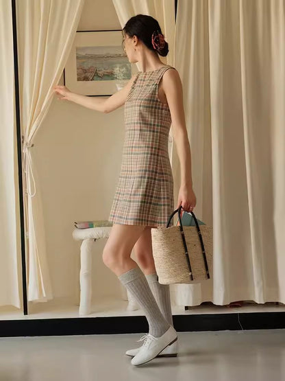 Plaid Classic One Neck Tank Skirt