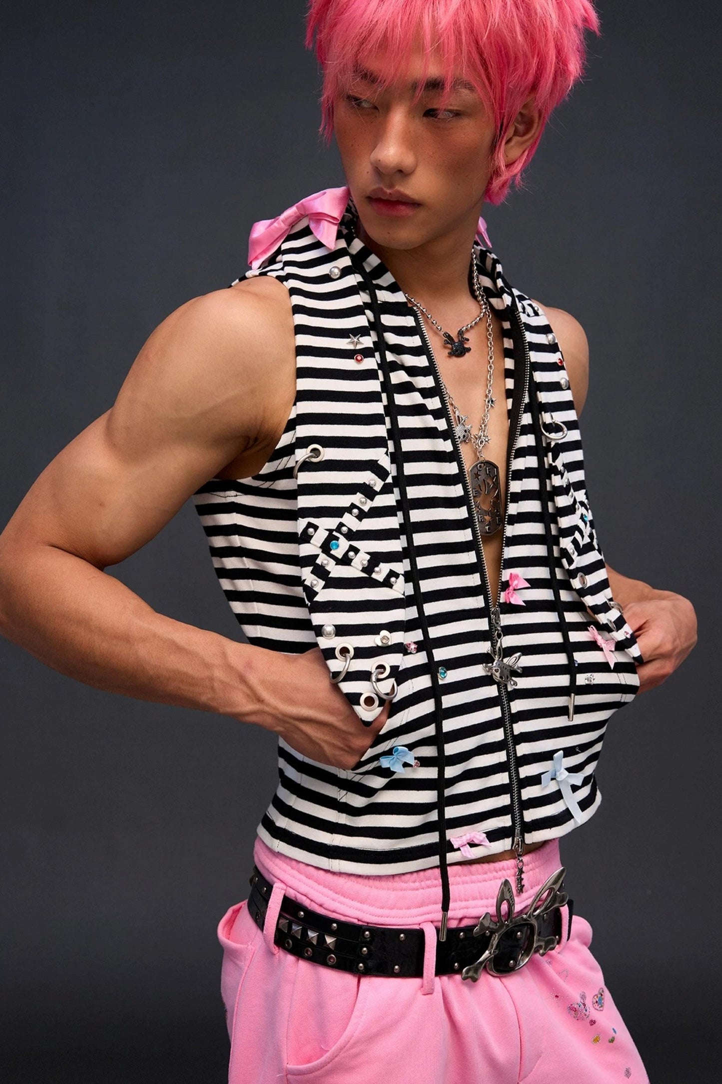 Rhinestone Bowknot Striped Vest