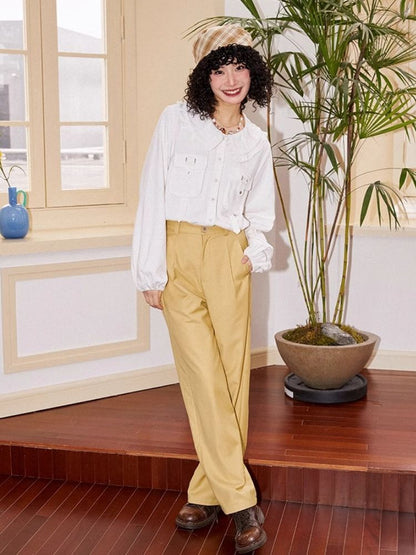 High waisted thin straight long suit pants