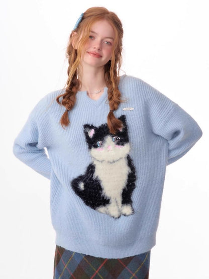 Soft thick thin cute cat sweater